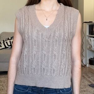 Women's Tan Cable Knit Sweater Vest
